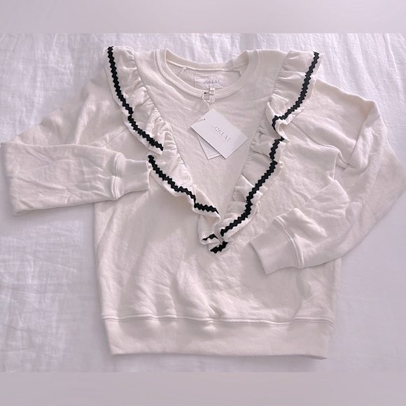 NWT THE GREAT The Shrunken Ruffle Sweatshirt in Washed White - Picture 2 of 16
